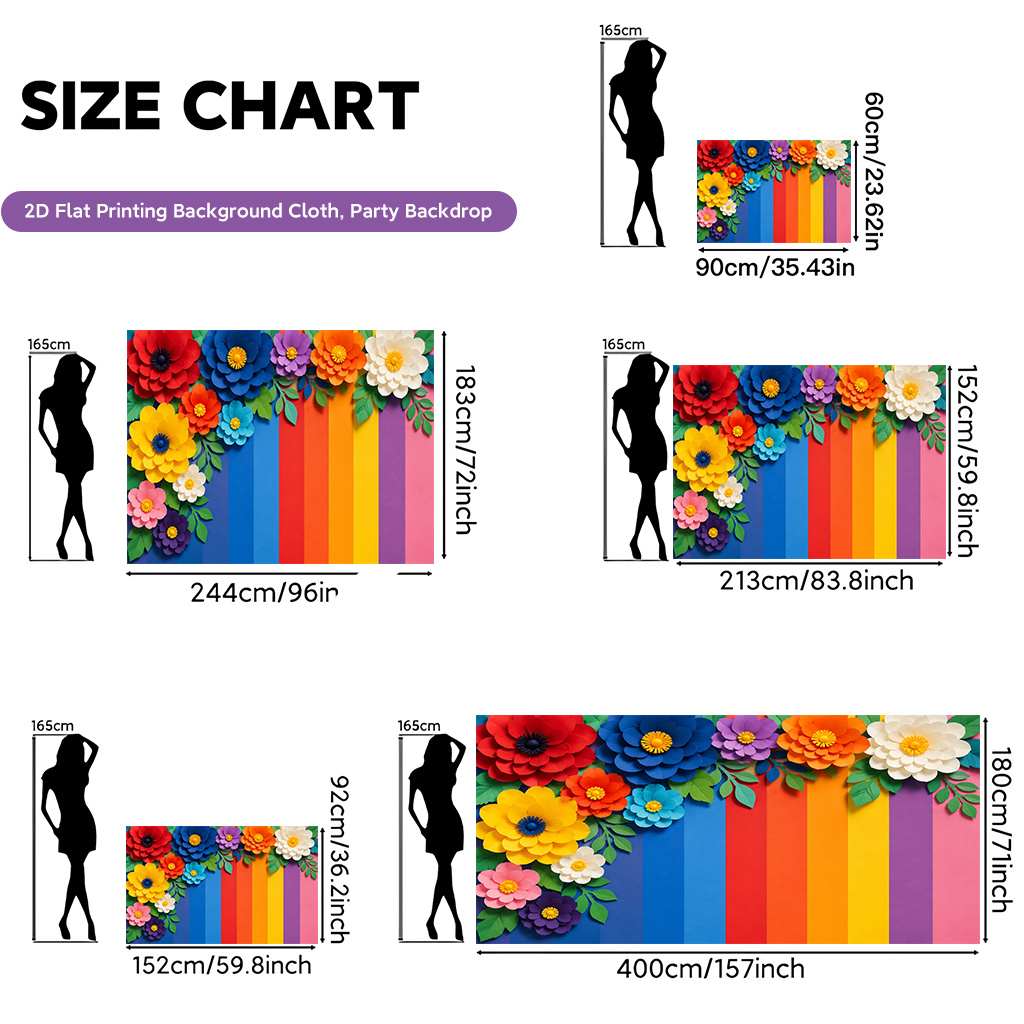 TEMU 2d Flat, 1pc Multicolor Paper Flower Backdrop Banner - Suitable For Birthdays, Anniversaries, Showers, Weddings, Photo Booths | Elegant Colored