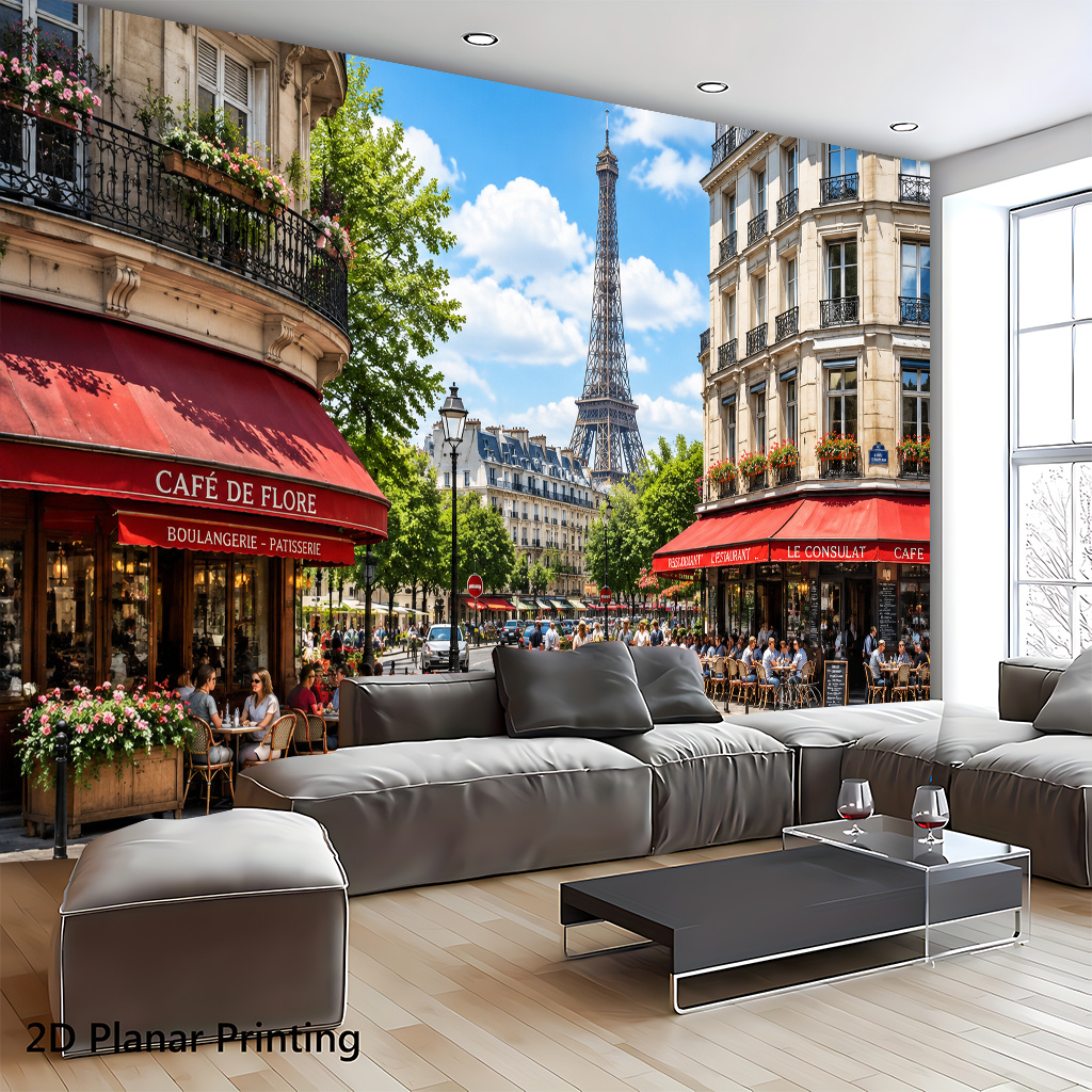 Paris Cafe and Eiffel Tower Polyester Backdrop Decoration