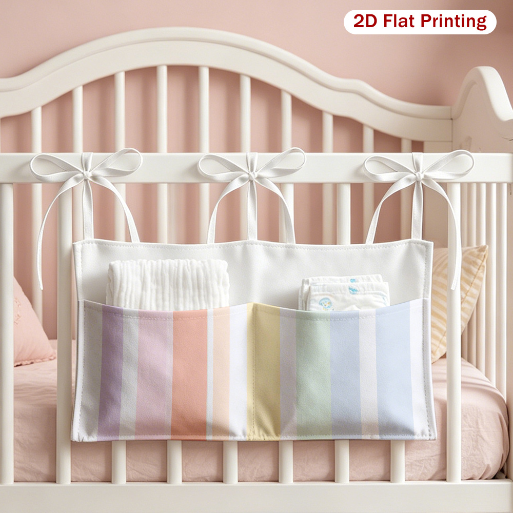 TEMU Pastel Vertical Stripes Nursery Hanging & Bedside Caddy - Diaper Storage Pouch Suitable For Stroller, Nursery Shelf, Carrier Holder, Maternity