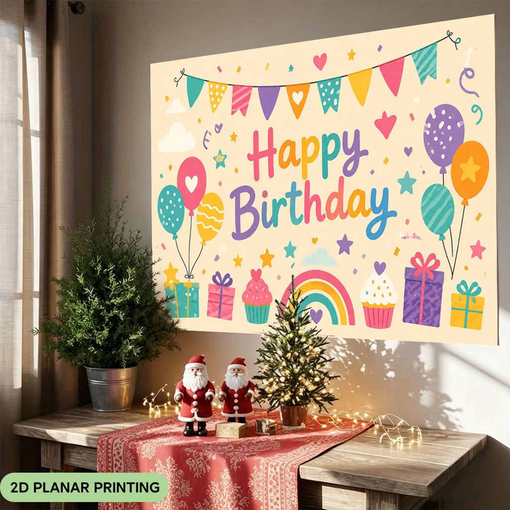 TEMU 2d Flat, 2d Flat - 2d Flat Banner 1pc, Birthday Party Decorations, Polyester Backdrop Cloth Suitable As A Photography Prop, Home Wall Hanging