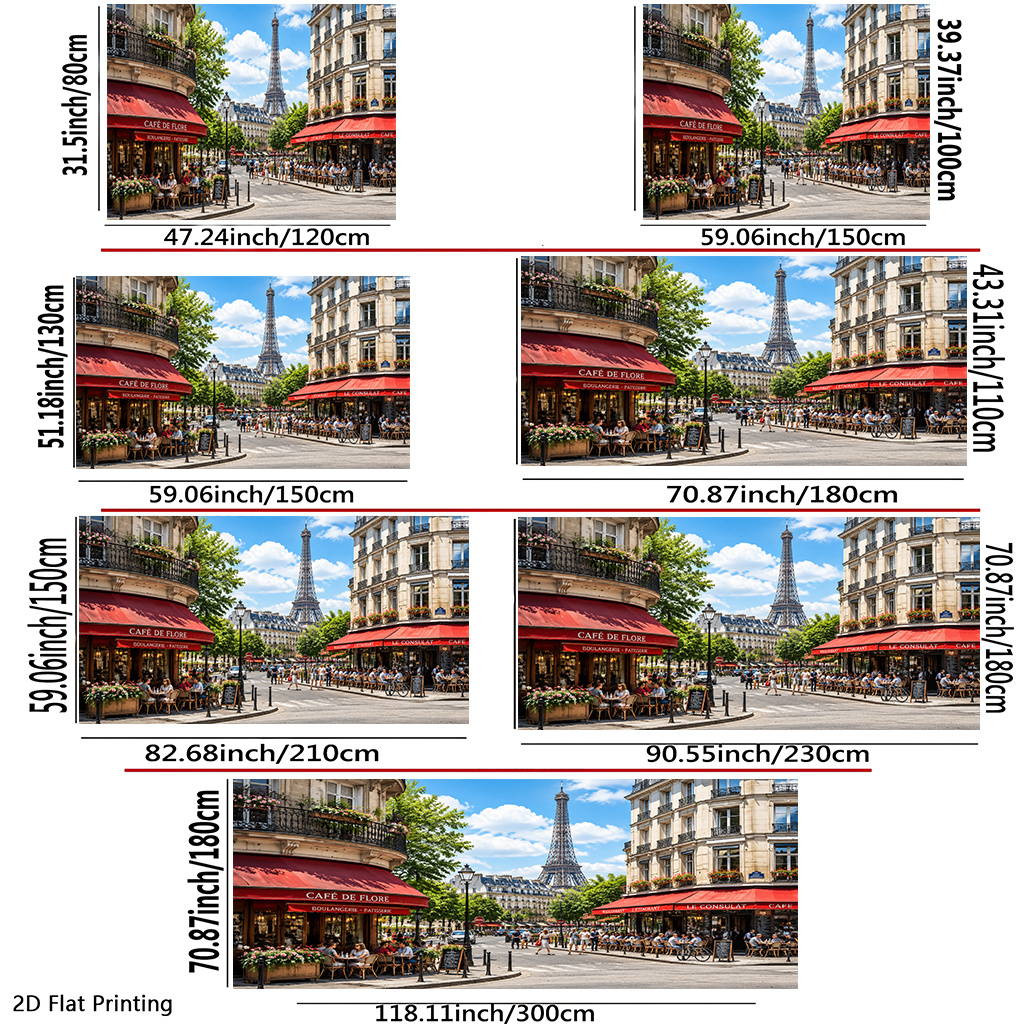 Paris Cafe and Eiffel Tower Polyester Backdrop Decoration