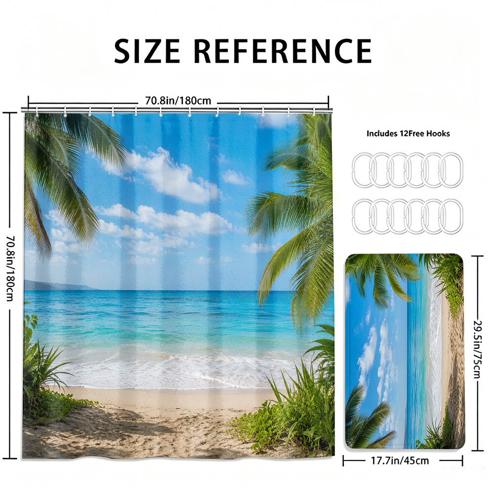 Tropical Beach Shower Curtain Set with Hooks