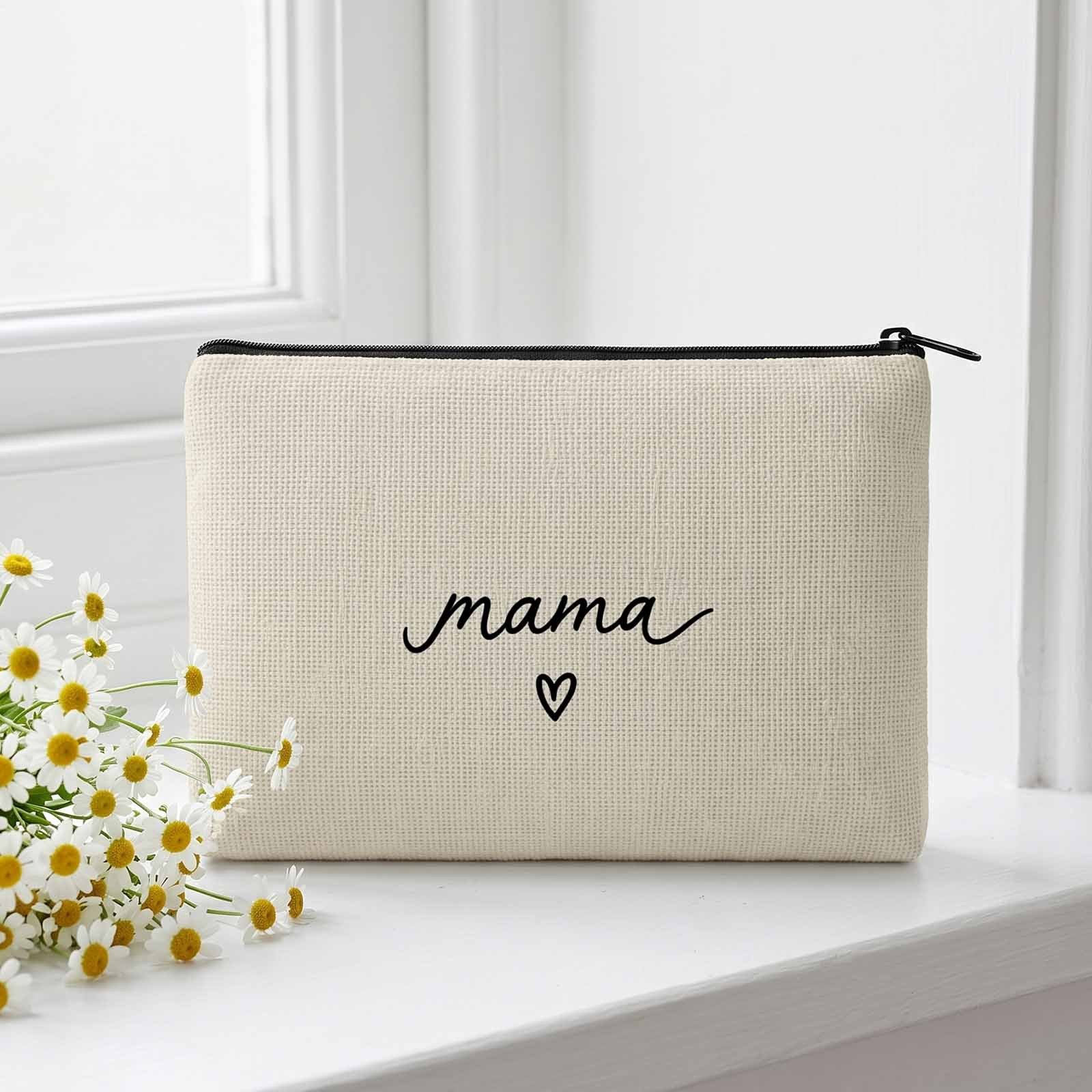 TEMU 2d Flat Printing Makeup Bag, Elegant "mama" Script Design For Mother' Makeup Storage And Travel Essentials
