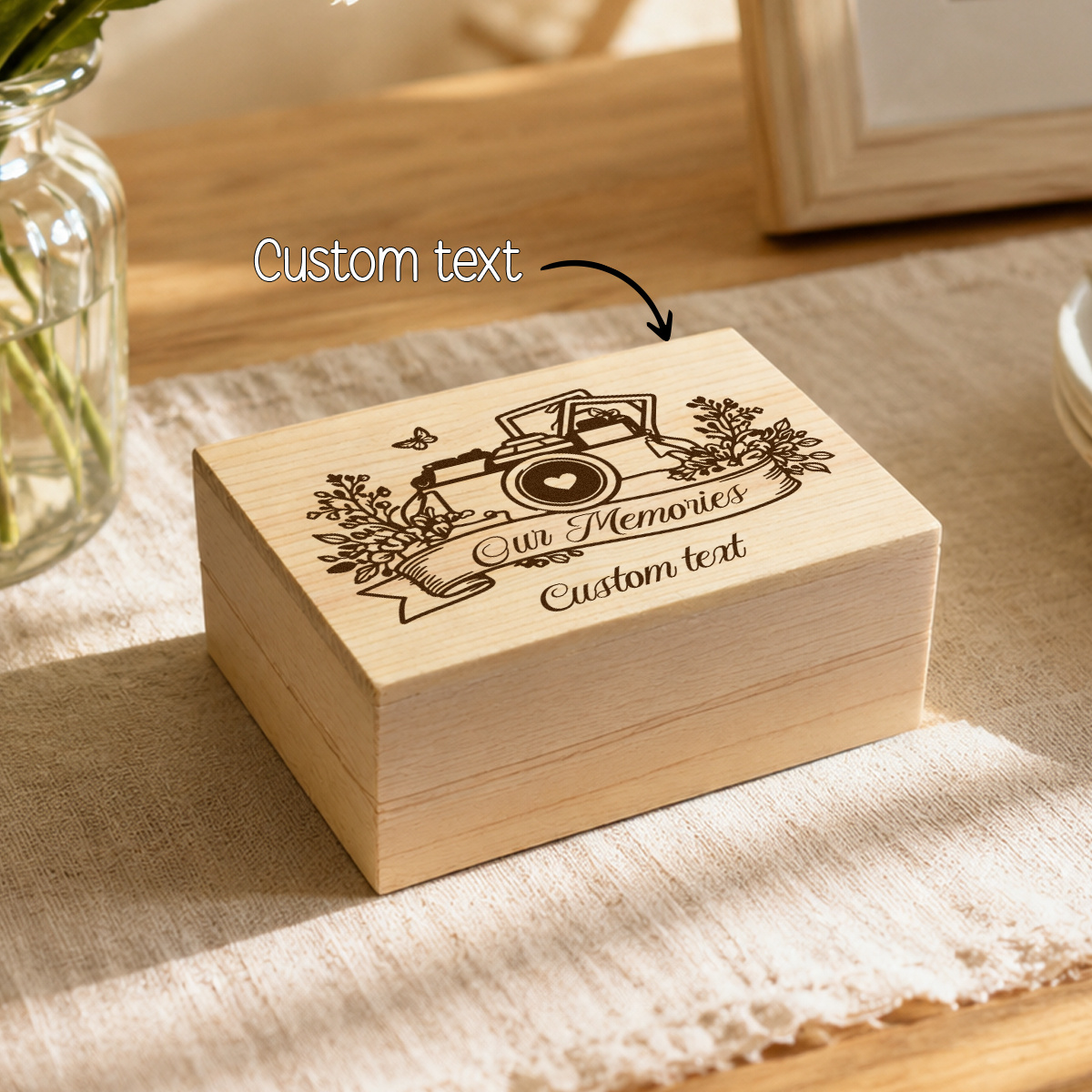 TEMU 1pc Custom Text Bookshelf Pull Out Photo Storage Box, Wooden Photo Box, Box, Wooden Jewelry Box And Accordion Style Photo Album Box, Ideal As