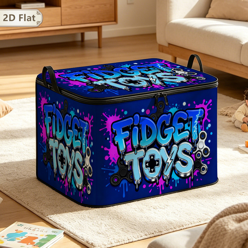 TEMU 2d Flat Foldable Zipper Storage Box With Fidget Theme, Featuring Fidget Spinners And Patterns. Durable Container, Available In Multiple Sizes