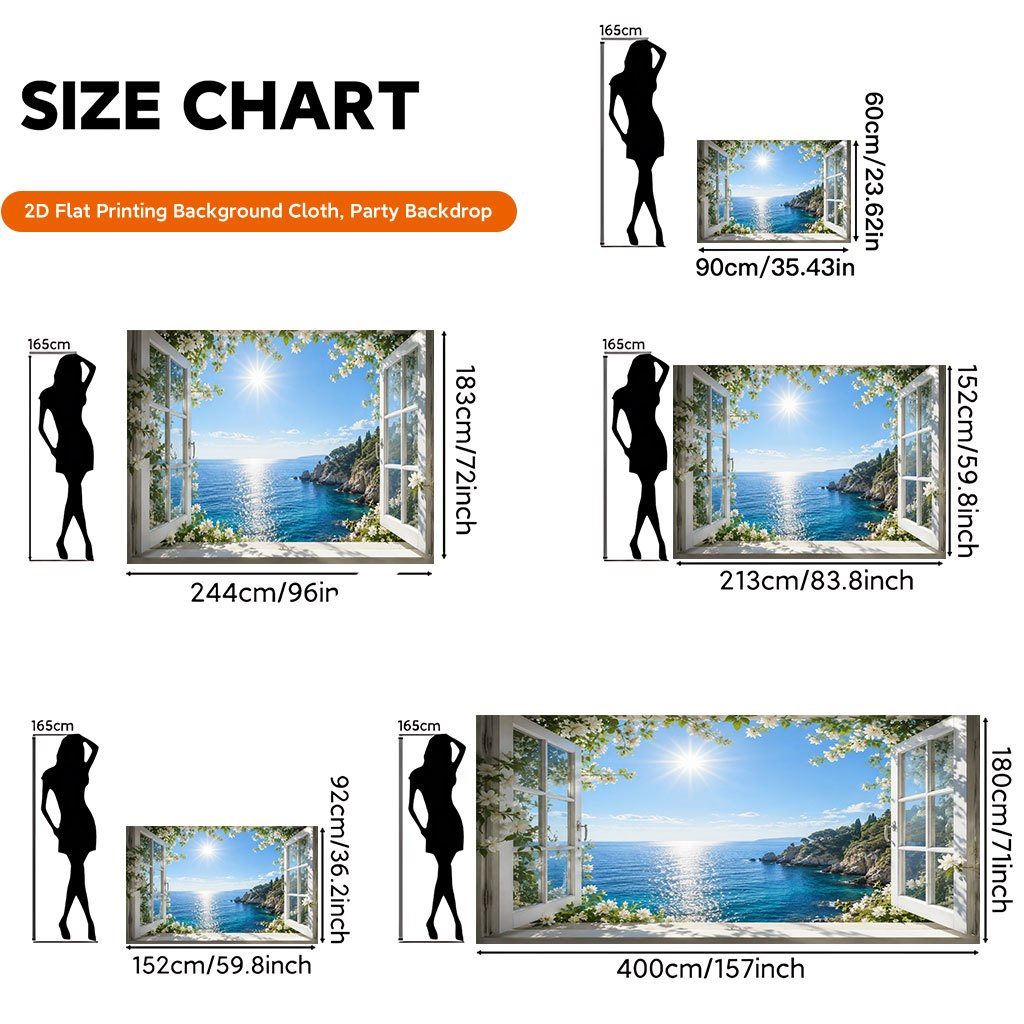 TEMU 2d Flat, 1pc Window Ocean Backdrop Banner - Realistic Ocean Waves & Window Suitable For Home Wall Decor, Party Background, Room Decoration, Gift