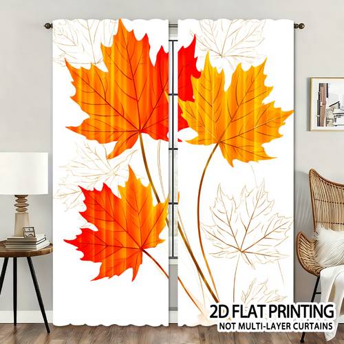 2d flat 2pcs panels modern semi sheer curtains suitable for living room rod pocket window drapes with maple print design for bedroom kitchen machine washable polyester panels for contemporary decor gifts 2d flat