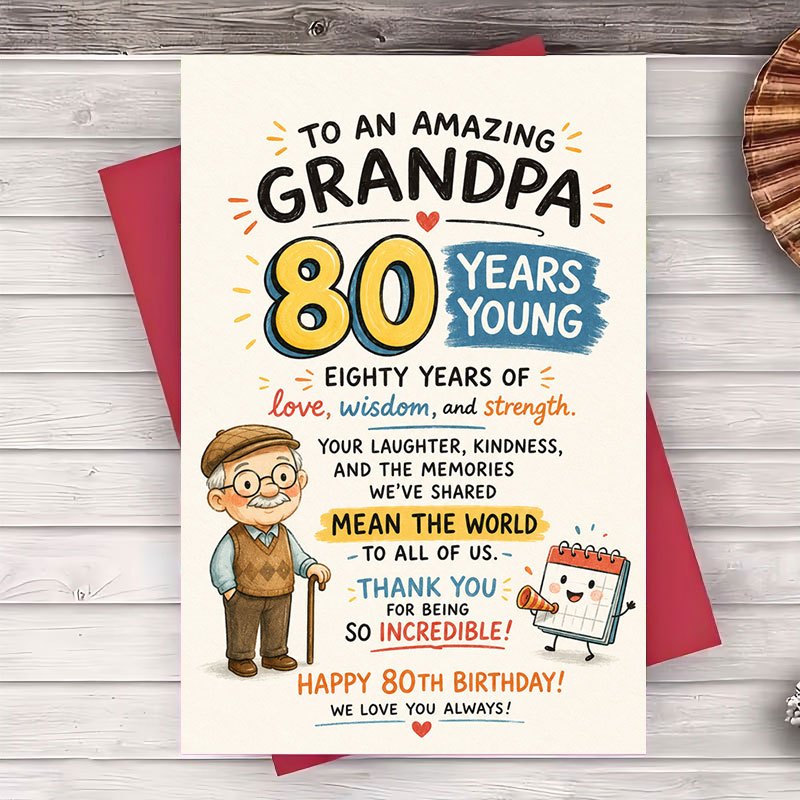 TEMU 1pc Envelope And 1pc Greeting Card 80th Birthday Greeting Card For Grandpa Funny And Flat Card For Milestone Celebration Best Gift For
