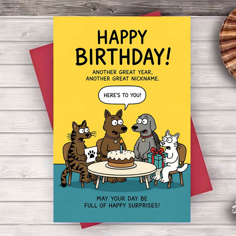 품목 사진 친구와 동료를 위한 귀여운 동물이 있는 재미있는 생일 축하 카드와 인사말 카드 한 장, 반려동물 애호가를 위한 생일 축하 카드, 기념 및 파티용 플랫 디자인