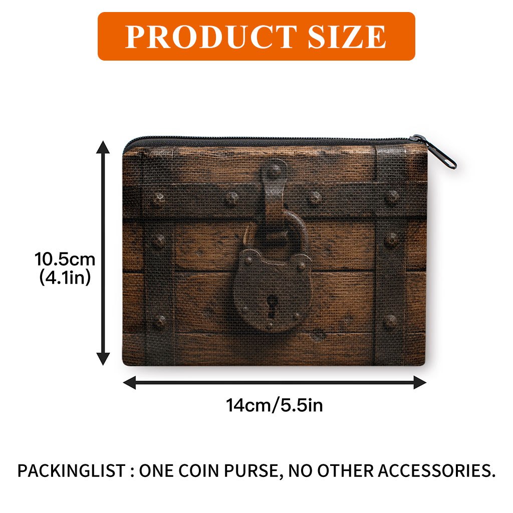 TEMU Coin Purse 1pc, Vintage Wooden Chest Lock Print Coin Purse, Affordable Compact Zipper Pouch For , Ideal For Holding , Cash, Credit Cards, Keys,