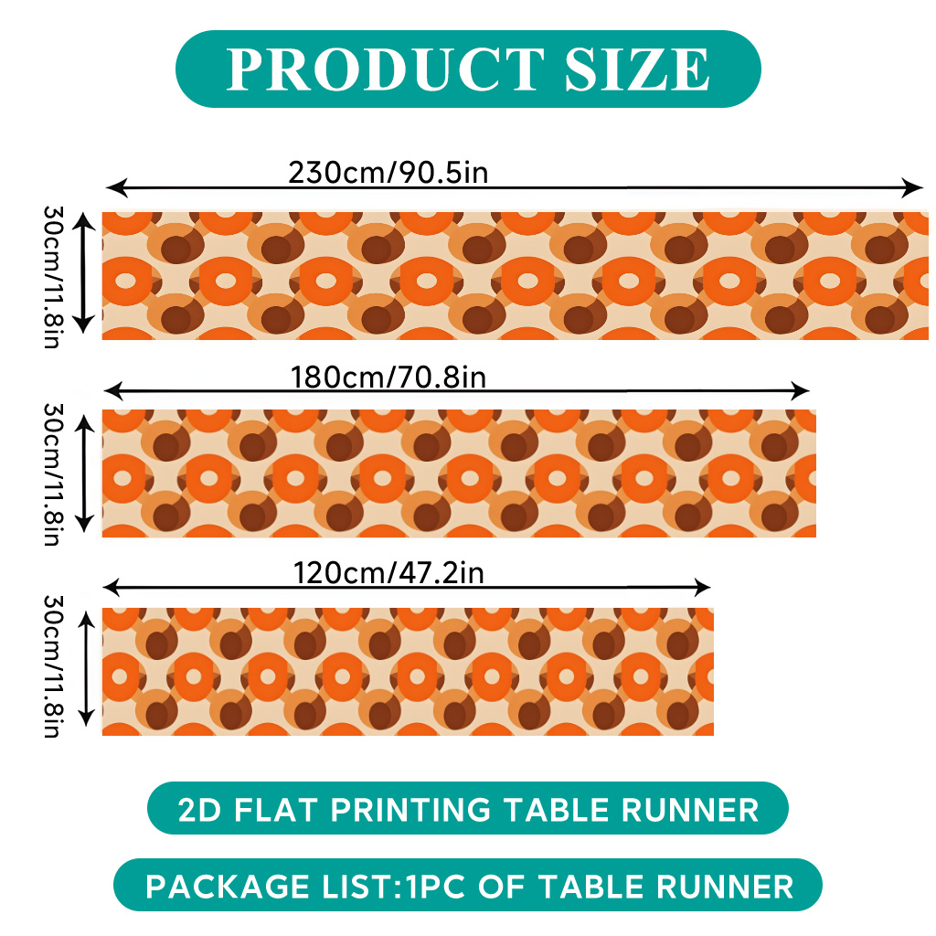 TEMU Chemin de table plat 2D à imprimé 1pc, Chemin de table en polyester à motif de cercles orange, Nappe de fête, Drapeau de table, Convient pour la