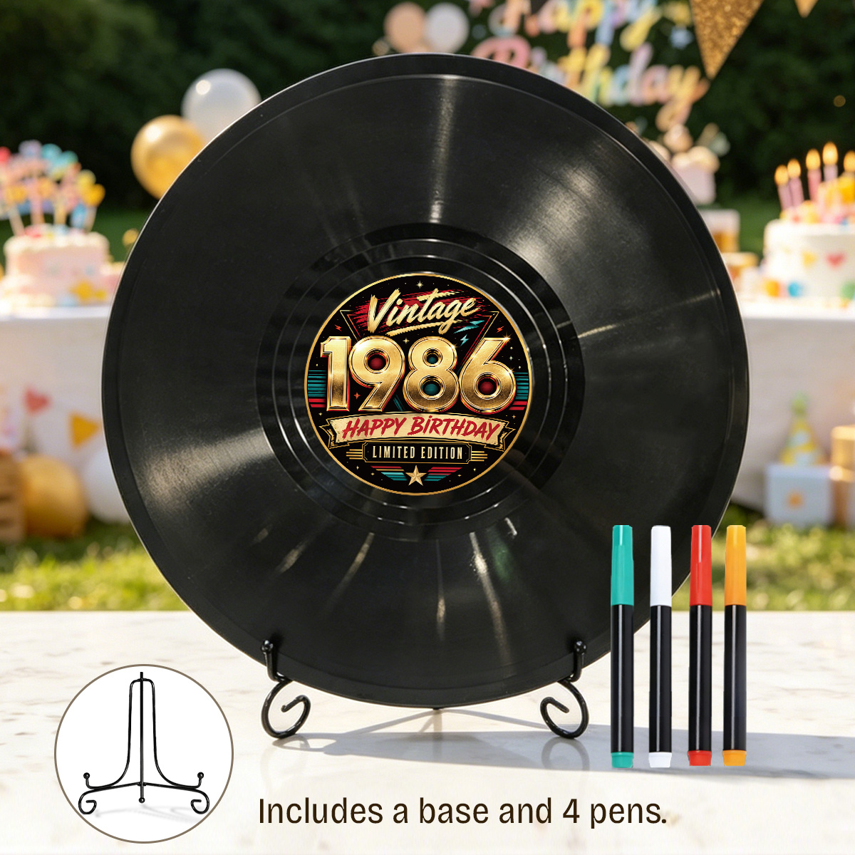 TEMU 'or et panneau de rétro de disque vinyle, 1986, avec support et marqueurs - , convient pour la décoration de fête de 40e anniversaire, centre de