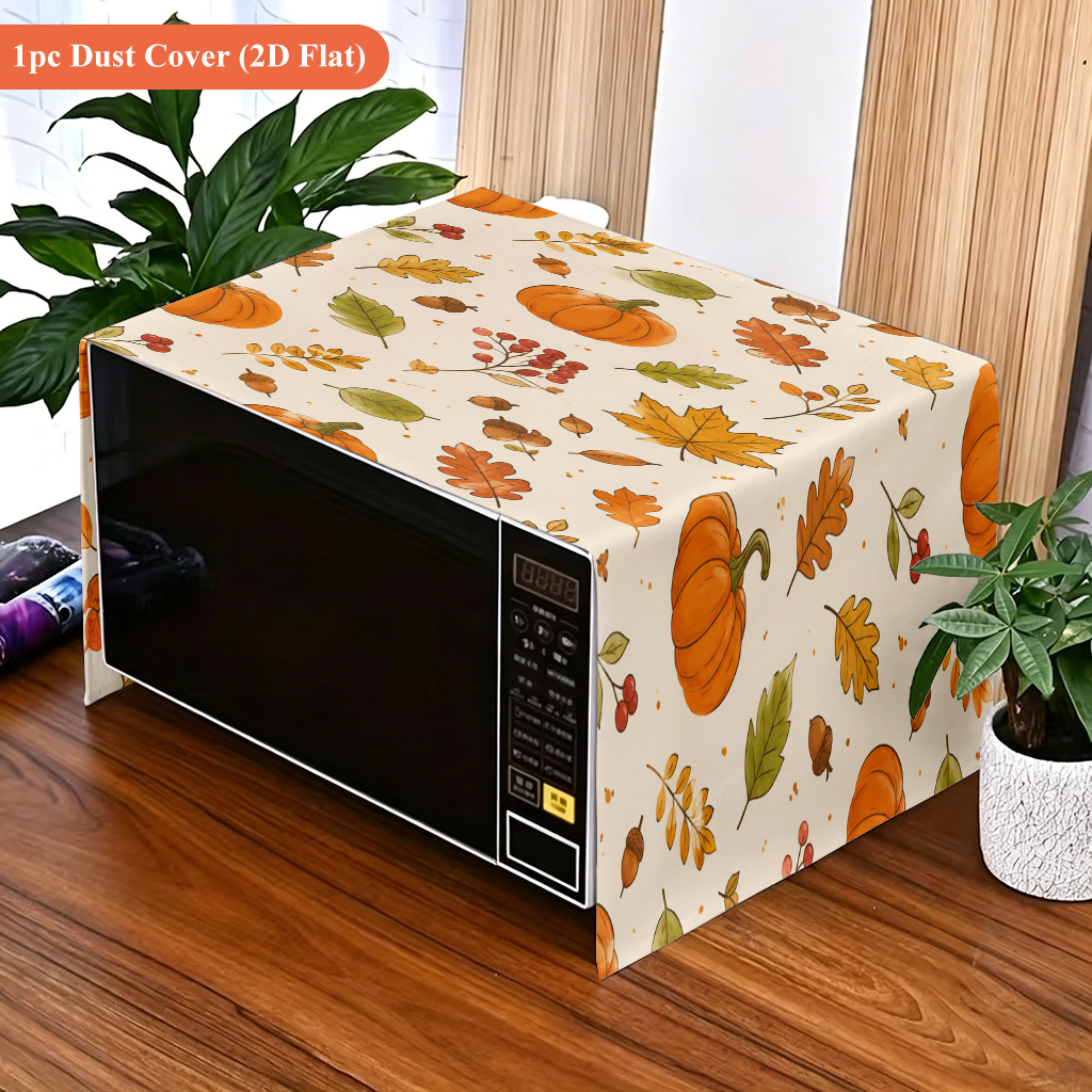 TEMU 2d Flat 1pc, Autumn Pumpkin Leaves Pattern, Dustproof Microwave Oven Cover, Microwave , Microwave Oven Decorative Cloth, Modern Kitchen Holiday