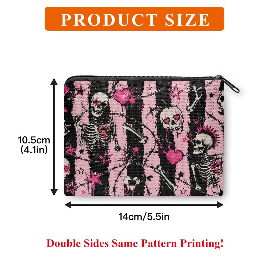 TEMU Porte-monnaie, Crânes et Cœurs Design Créatif Impression Double Face, Mini Sac de Rangement Zippé, Rangement pour Pièces de Monnaie Clés Cartes