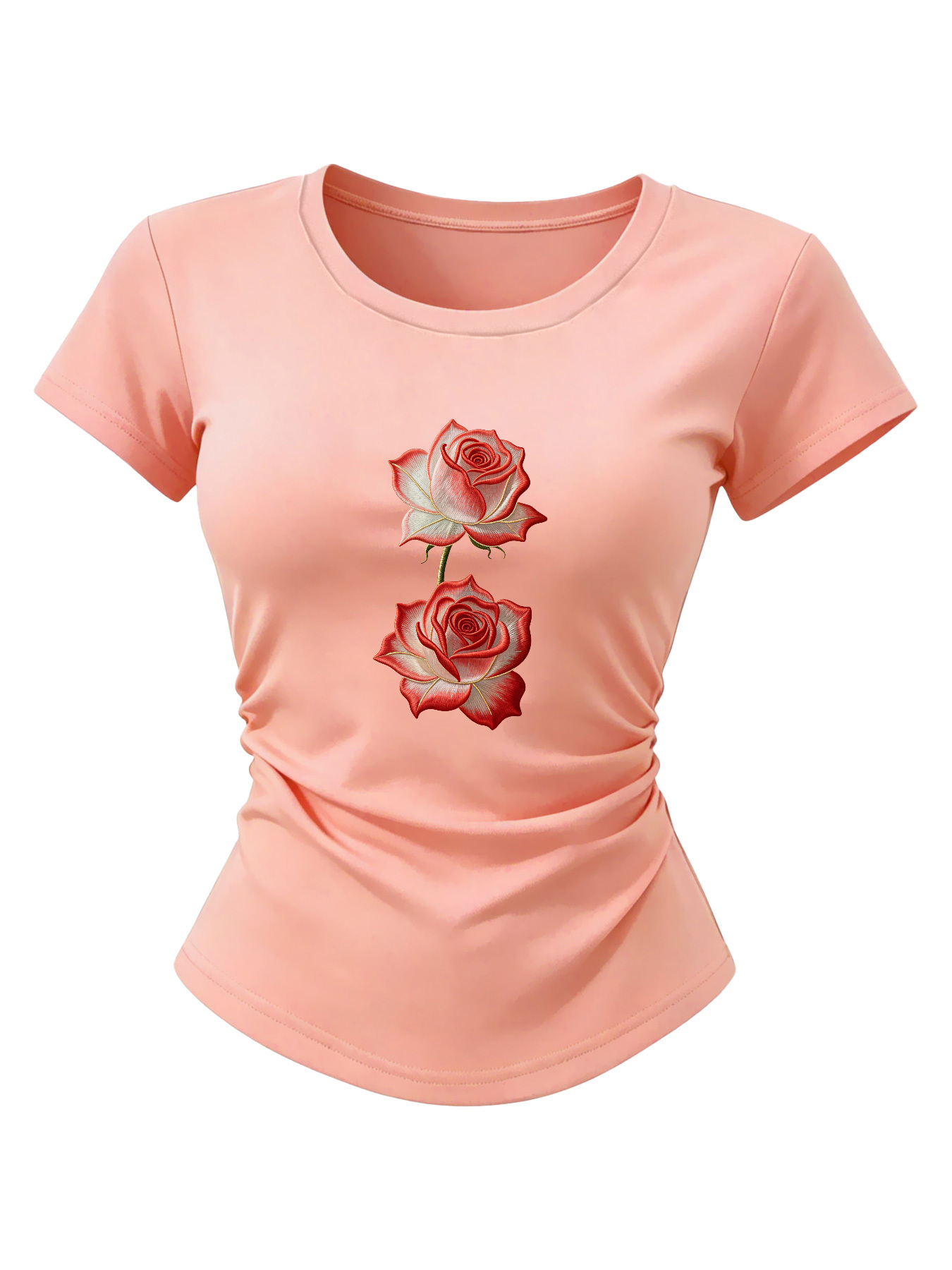 item picture embroidered style rose   fit womens crew neck t shirt suitable for   spring summer autumn and winter y2k casual commuting fashionable elegant comfortable and breathable an   gift  