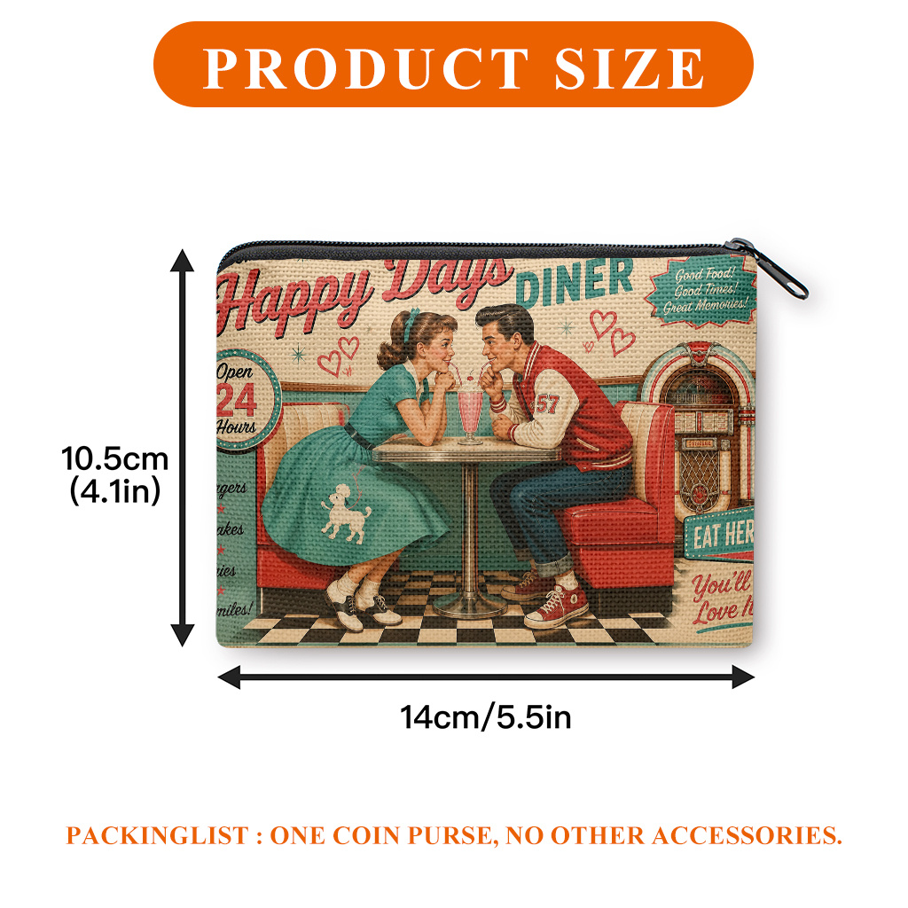 TEMU Coin Purse 1pc, Retro Diner Advertisement Poster Printed Coin Purse, And Small Item Storage Bag With Zipper Closure, Multifunctional Change