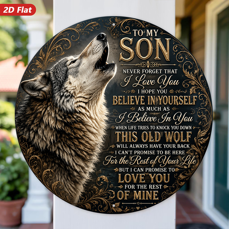TEMU 2d Flat - [2d Flat] 2d Flat - [2d Flat] 2d Flat Print 1pc Round Wolf Love Heart Wall Art, Suitable For Workspace Corners, Wolf Portrait, Message