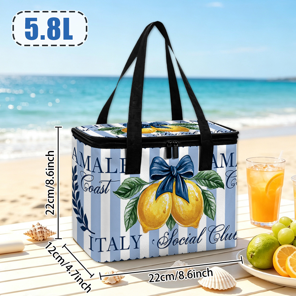 TEMU 1pc Amalfi Lemons Printed Insulated Bag, Large Capacity Thermal Tote, Multi Functional Storage Bag For Commuting, Birthday, Holiday Gift, Non