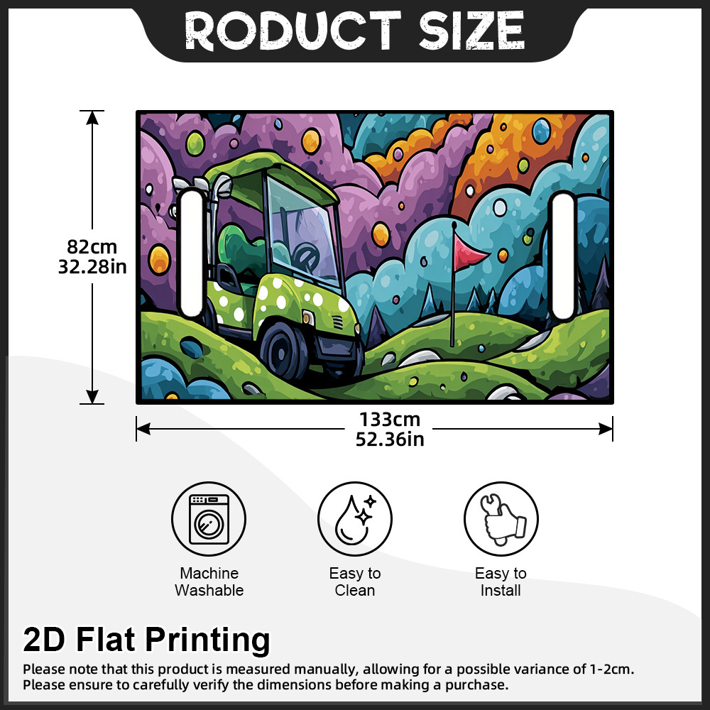 TEMU (2d Flat) 1pc Golf Cart On Hills Printed Golf Cart Seat Cover, Supports Service, Fits Most Golf Carts, Ideal For Outdoor Gatherings Presents