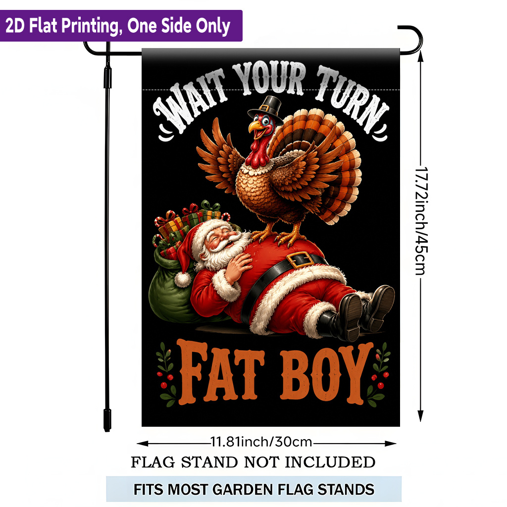 TEMU 2d Flat - 2d Flat - 2d Flat Printing Garden Flag 1pc, Santa And Turkey Interaction Single-sided Polyester Fabric Flag, Suitable For Celebrating