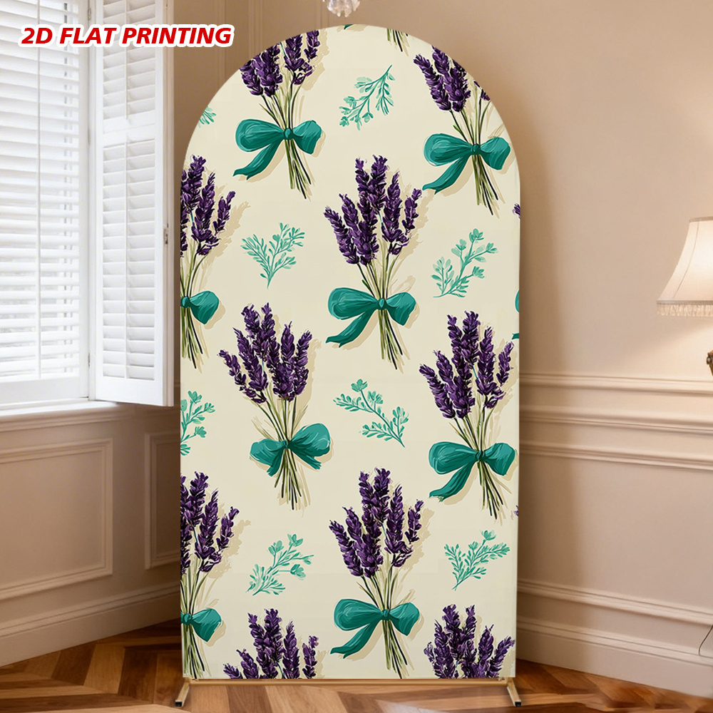 artikel foto 2d plat, 1  , 2d plat bedrukte paarse lavendelboeket   boog achtergrondhoes, ideaal voor bruiloften, verjaardagen, ceremonies, babyborrel, banket, valentijnsfeestdecoratie, feestelijke decoratieve boog (elastische banner), 2d plat