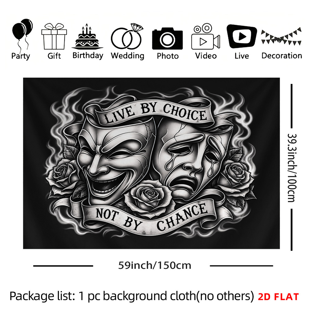 TEMU 2d Flat, 2d Flat Print 1pc Tapestry Theater Mask Tapestry Live Art Decor Polyester Background Resistant And Wear-resistant For Living Rooms,