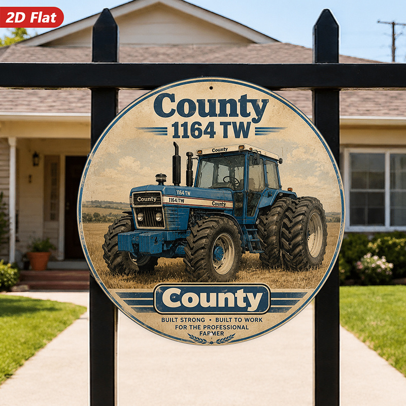 TEMU 2d Flat - 【2d Flat】 2d Flat - [2d Flat] 2d Flat Print 1pc Round Metal Iron Sign Vintage Farm Tractor Wall Art, County 1164 Tw Text, , Rugged