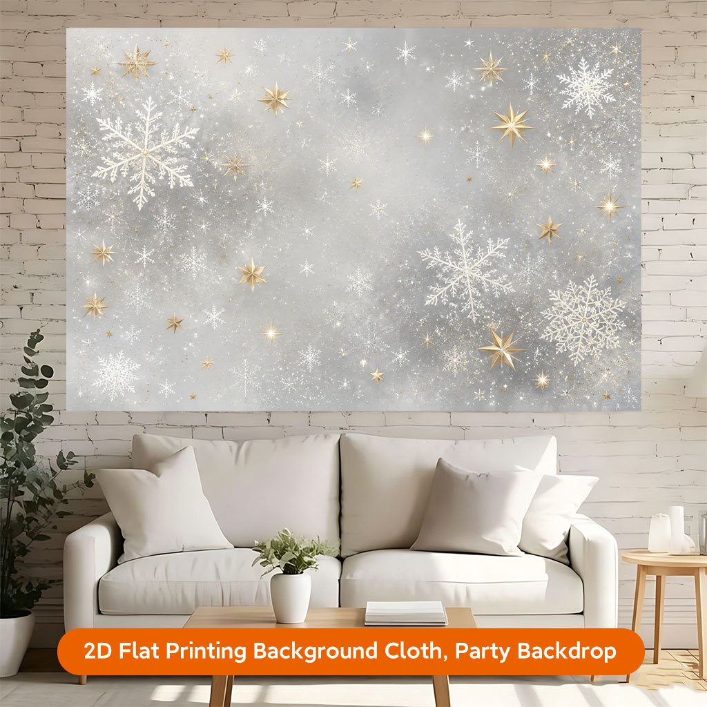 Snowflakes And Stars Glittering Background Cloth Banner