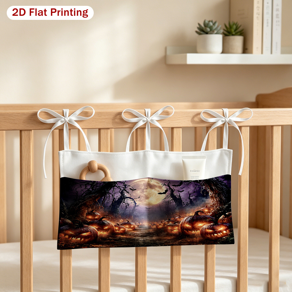 2D Flat Glowing Pumpkins Under Full Moon Pattern Multifunctional Stroller Hanging Bag