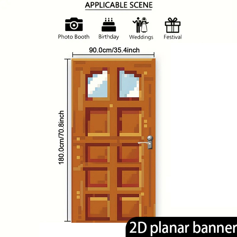TEMU Bannière 2D Plate, 2D Plate - 2D Plate, 2D Plate - 2D Plate, Bannière de Fond en Polyester Pixel avec Motif de Porte en Bois, Épaissie et