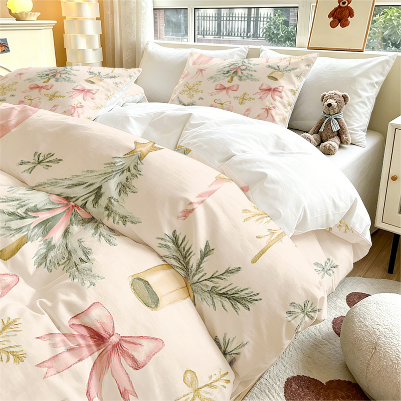 TEMU 2/3pcs Christmas Decoration Gift Box Snowflake And Bell Pattern Duvet Cover Set, Set Includes 1 Duvet Cover And 1/2 Pillowcases, No Filling -