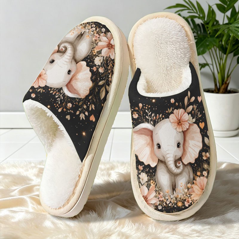 TEMU Pink Floral Elephant Illustration Women's Fashionable, Elegant, And Simple Slippers, Unisex, Essential Gift , Top For Holiday Gifting, Couple's