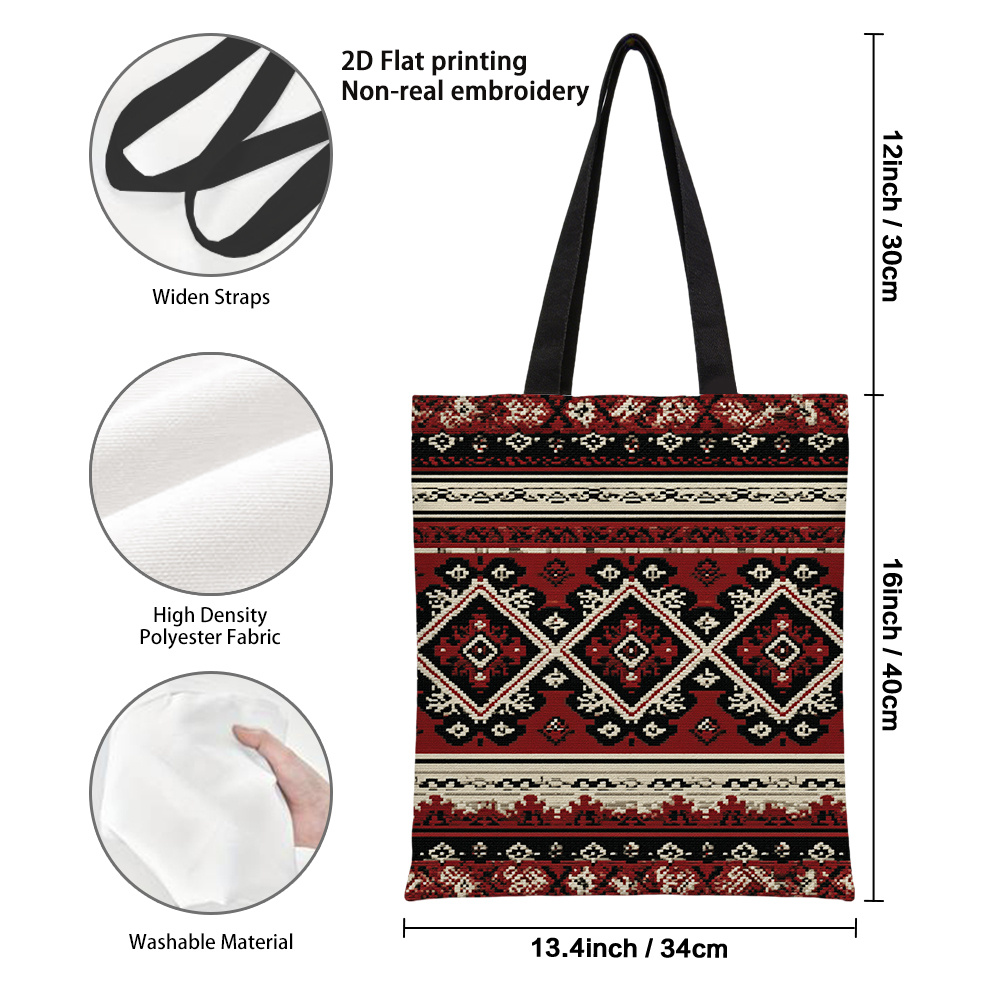 TEMU 1pc 2d Flat Printing Red And Black Geometric Diamonds Pattern Shopping Bag, Perfect For Office, Shopping, Tote Bag, Family Gatherings, And