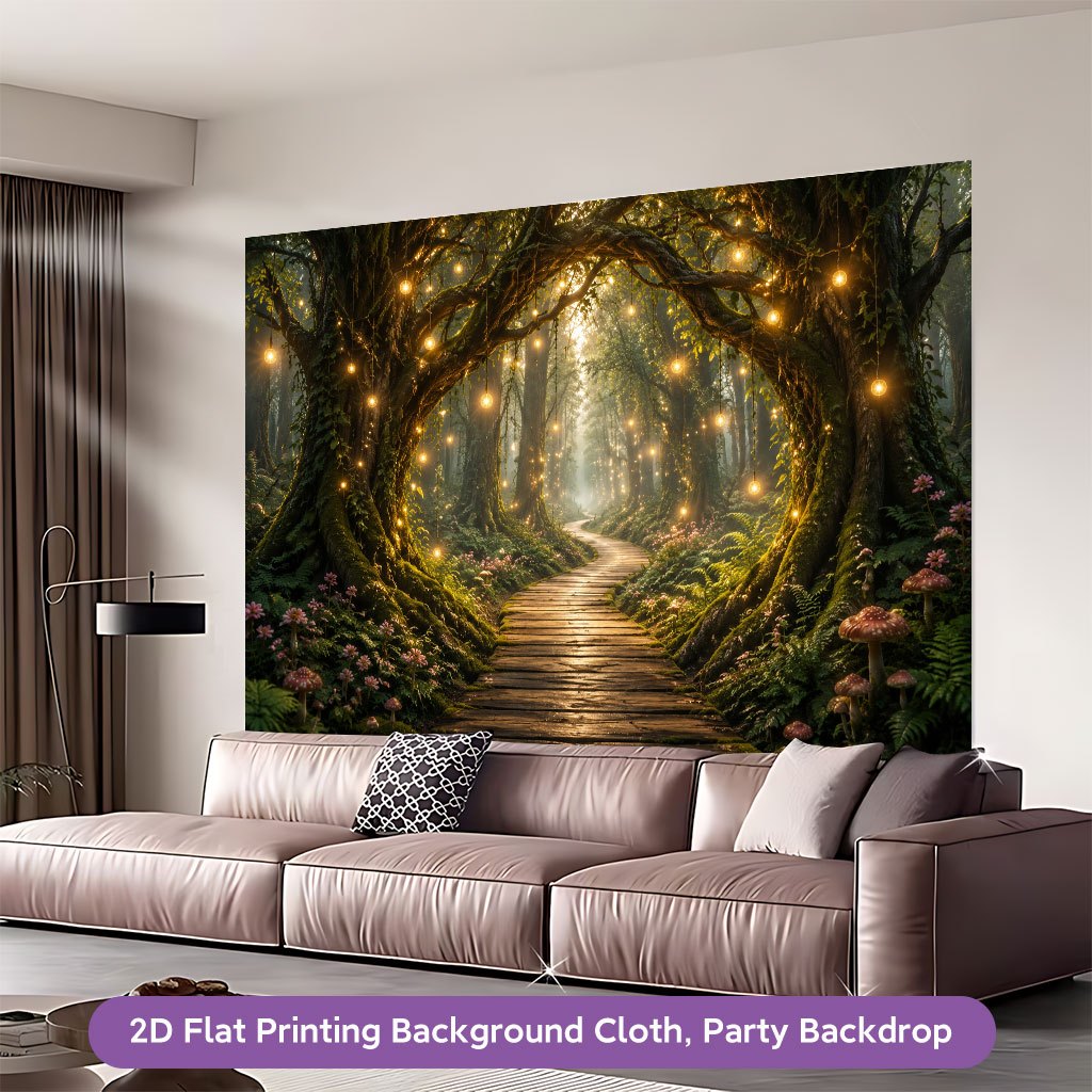Enchanted Forest Pathway Background Cloth Banner