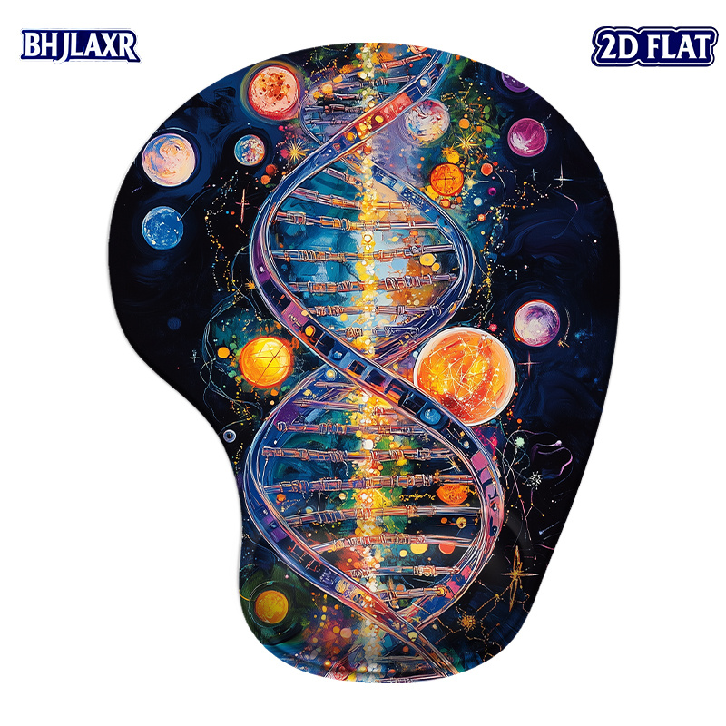 TEMU 1 stuk 2D platte ergonomische muismat met DNA genetische code, polssteun, glad oppervlak, antislipbasis, comfortabel kantoorbenodigdheden,