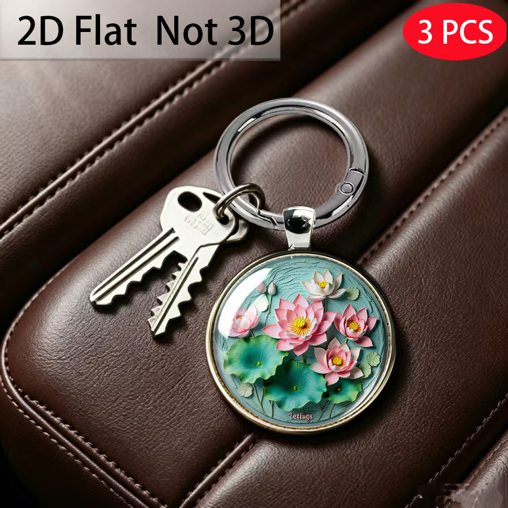 3pcs Watercolor Pink Lotus Keychain Set