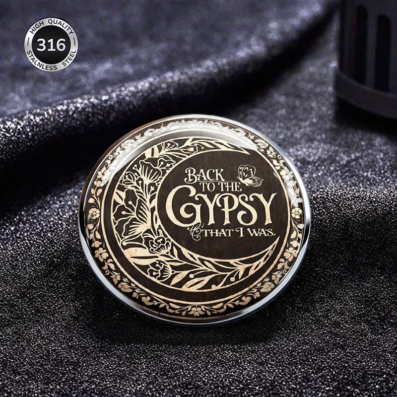 TEMU 2dflat Floral Pattern Stainless Steel Brooch, Engraved "back To The Gypsy That I Was", Fashion Accessory, Rust-proof And Scratch-resistant Metal