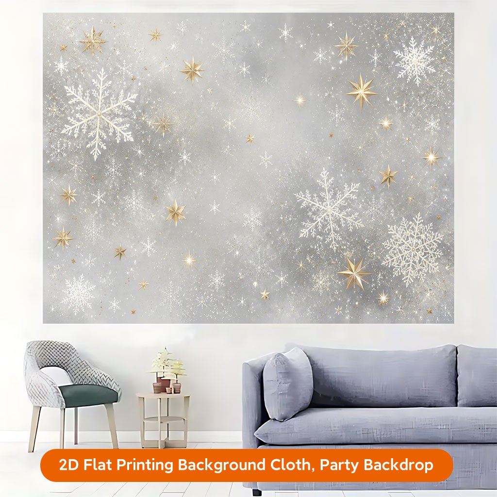 Snowflakes And Stars Glittering Background Cloth Banner