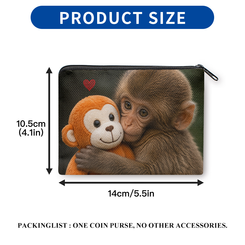 TEMU Porte-monnaie 1 pièce, Porte-monnaie Singe Jouet à Impression Double Face, Rangement de Pièces Compact et Portable Adapté pour Clés, pour Ranger
