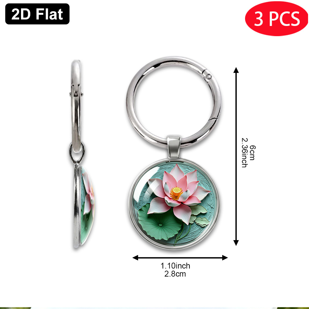 3pcs Watercolor Pink Lotus Keychain Set