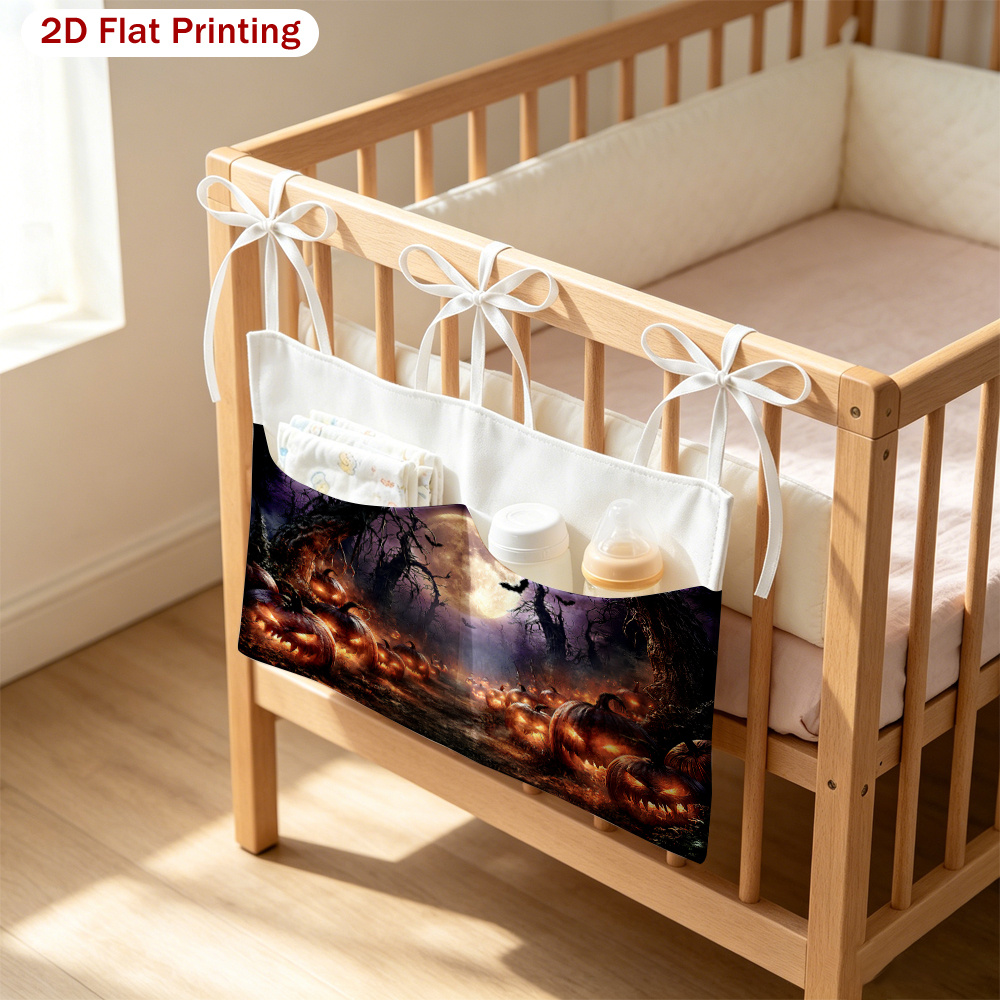 2D Flat Glowing Pumpkins Under Full Moon Pattern Multifunctional Stroller Hanging Bag