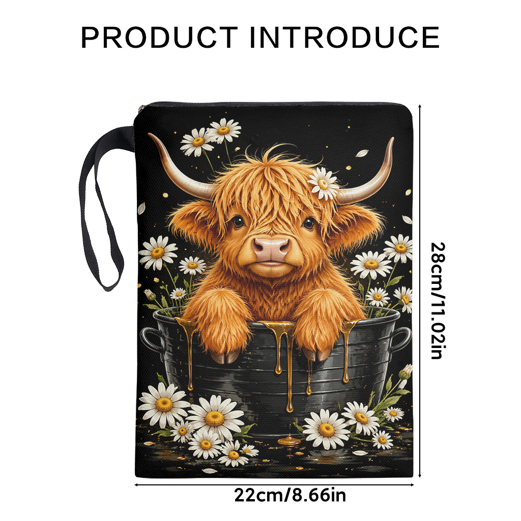 TEMU 1pc Reusable Washable Zippered Book Sleeve Cover With Honey Drip Cow Painting - Soft Fabric Suitable For Books, Double-sided Cow Cover For,