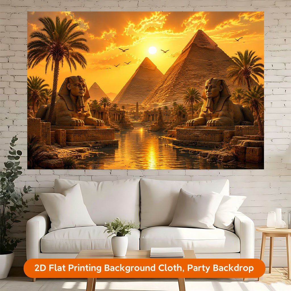 Ancient Pyramids and Sphinx Sunset Background Cloth Banner