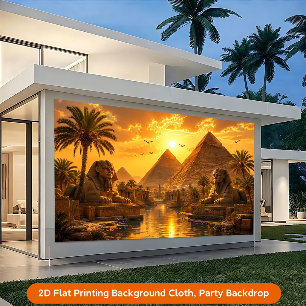 Ancient Pyramids and Sphinx Sunset Background Cloth Banner