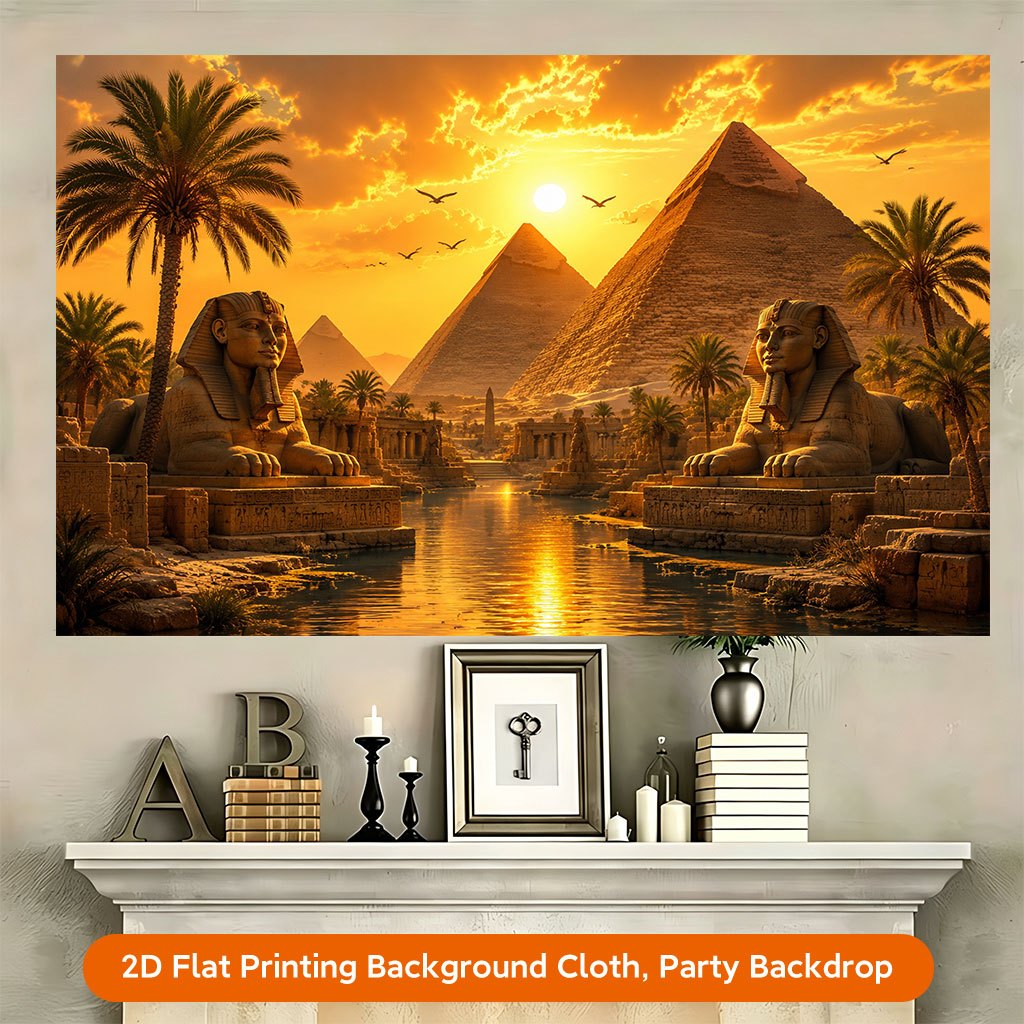 Ancient Pyramids and Sphinx Sunset Background Cloth Banner