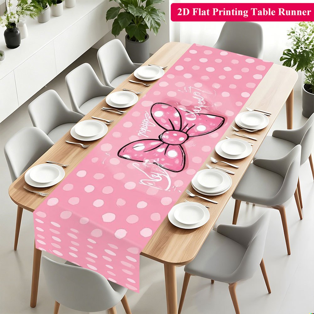 TEMU 2d Flat Banner 1pc Table Flag, Featuring Pink Polka Dot And , Themed Party Decoration, Suitable For Dining Tables, Coffee Tables, Anniversaries,