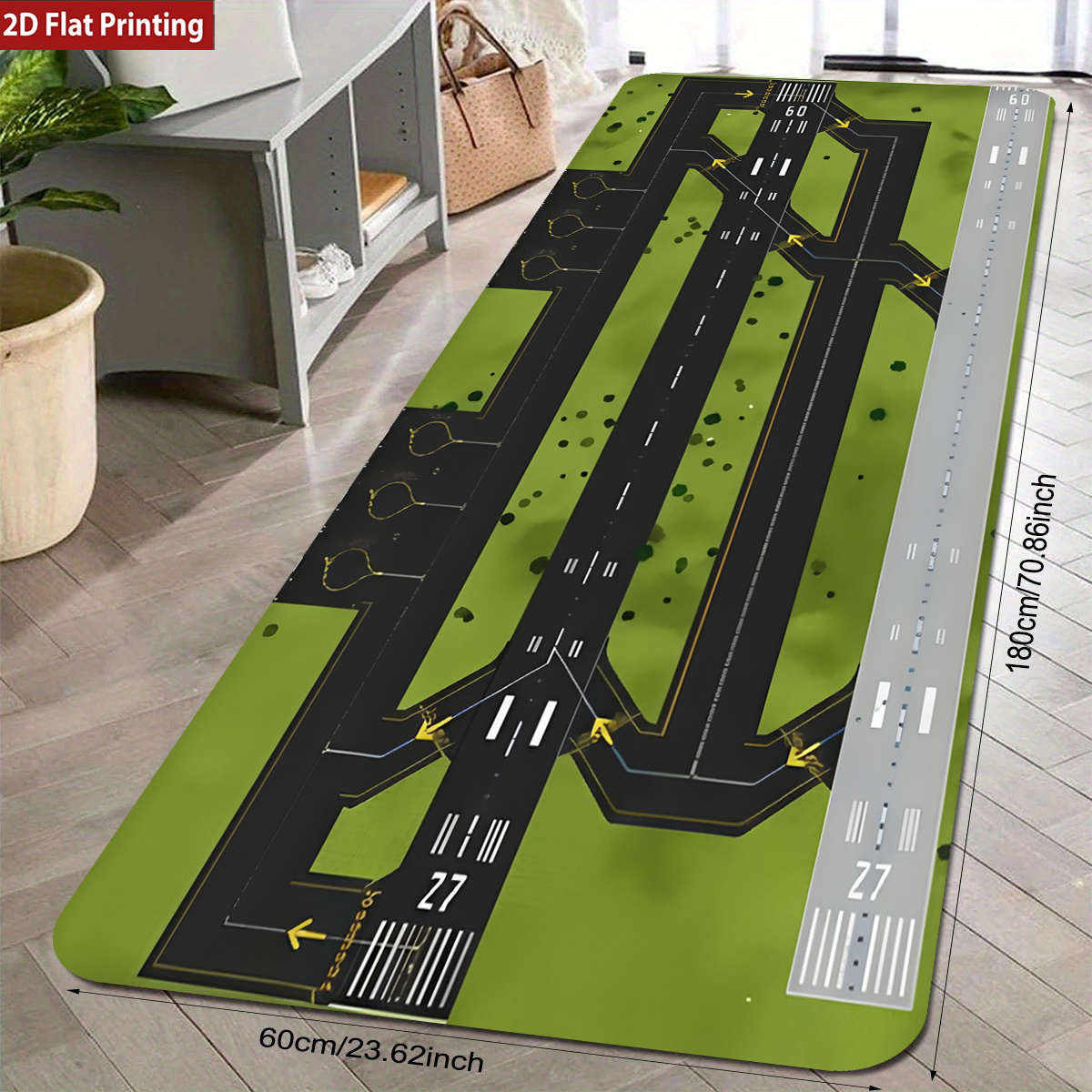 TEMU 1pc Kitchen Mat With Airport Pattern, , Black And Colors, Featuring Details. Machine Washable, Easy To Clean. Suitable For Bathroom, Hallway,