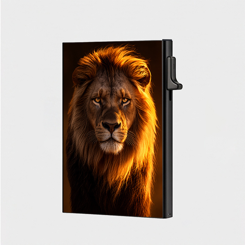 TEMU Unisex Rfid Blocking Automatic Pop Up Card Holder Wallet Lion Goldenfur Realisticstylish 6card Metal Anti With An Automatic Pop Use Shopping And
