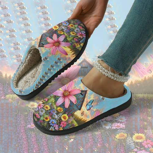 1 pair womens home slippers in the print slides soft and comfortable plush indoor slippers lightweight warm silent home slippers unisex for men and women indoor and outdoor use women shoes