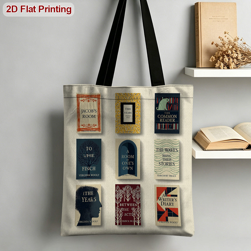 ukok   buchcover-tragetasche,   für den täglichen gebrauch, wiederverwendbare einkaufs- & tragetasche mit  - -autoren-aufdruck, handtasche für reisen – stilvolles minimalistisches buchmotiv, 2d flach